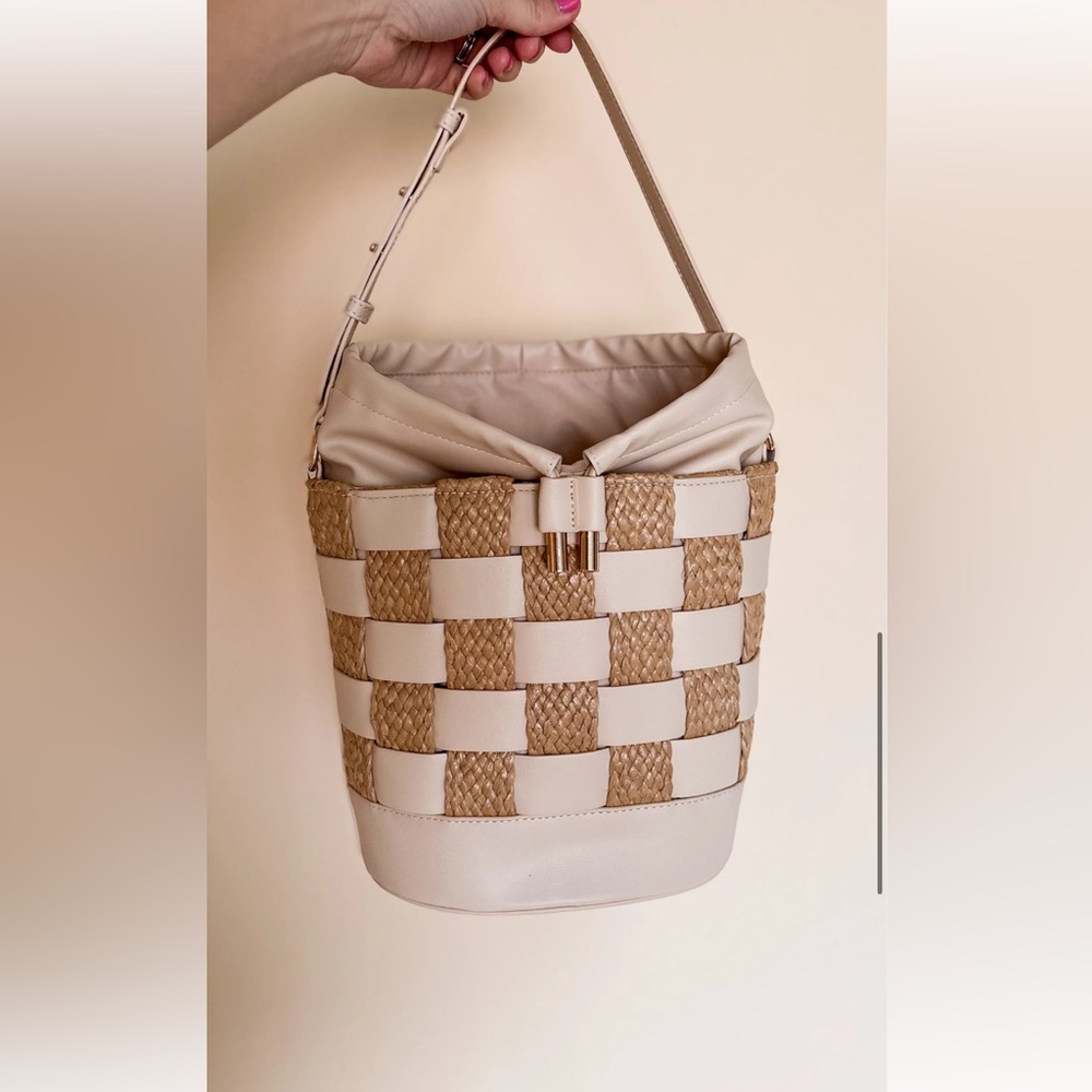 Matisse Cream and Tan Woven Bucket Tote